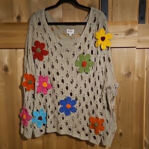 BiBi Floral Knit Sweater - Cream with Multicolor Flowers